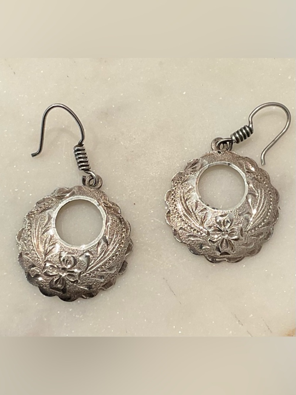 925 Silver Floral Cutout Dangle Earrings